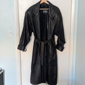 🖤80's Vintage black genuine leather trench coat🖤